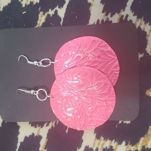 THANDMADE EARRINGS HANDCRAFTED HOT PINK DECORATED CIRCLES